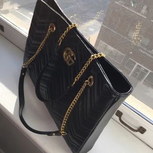 Black faux leather medium shoulder bag